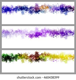 Colorful splash decorated, creative horizontal business card set on grey background.