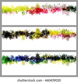 Colorful splash decorated, creative horizontal business card set on grey background.