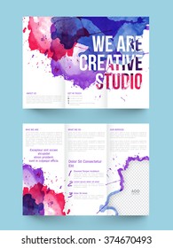 Colorful splash decorated, Two Page Trifold Brochure, Template or Flyer presentation with space to add your images for Business concept.