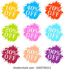 Colorful splash discount label set