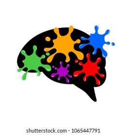 Colorful splash in human brain shape. Creative idea symbol. Icon design, illustration isolated on white background.