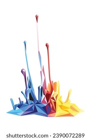 Farbige Splash Low-Poly-Modellierung ist einzeln auf weißem Hintergrund, Diamant und Polygon Kreativität Kunst Design, Vektorsymbol 