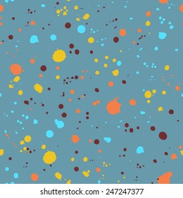 Colorful splash on blue background seamless pattern. Isolated editable objects