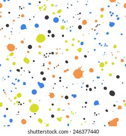 Colorful splash on white background seamless pattern. Isolated editable objects