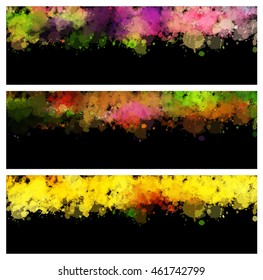 Colorful splash set. Creative horizontal business card on black background.