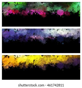 Colorful splash set. Creative horizontal business card on black background.