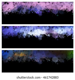 Colorful splash set. Creative horizontal business card on black background.