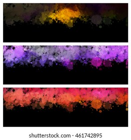 Colorful splash set. Creative horizontal business card on black background.