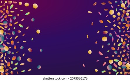 Colorful Splash Transparent Purple Background. Multicolored Happy Circle Banner. Invitation Pattern. Colored Vector Texture.