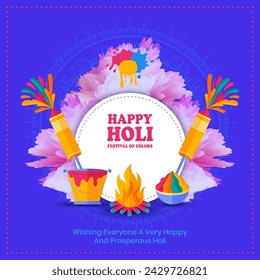 Colorful Splash and Typography Illustration of Happy Holi Vector Design with Holi Elements