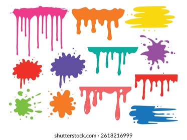 Colorful splashed in grunge style. Vector isolated collection