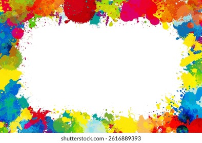 Colorful splashes frame border on white background, place for your text - vector illustration