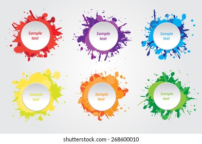 Colorful splashes labels.Paint splashes set.Abstract vector illustration.