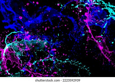 Colorful splashes. Watercolor abstract vector art background for cards, flyer, poster, banner and cover design. Hand drawn illustration for design. Multicolor watercolour texture. Black backdrop.
