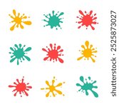 colorful splatter set. splash icon .paint splatter drop shape . ink splash clipart design element