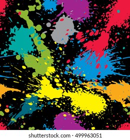 Colorful splattered web design repeat pattern, messy art ink blob, paintbrush drawing. Bright graffiti seamless background, eps8.
