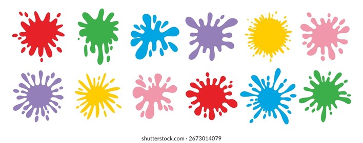 Bunte Spritzer in verschiedenen Formen. Helle Flecken und Spritzer. Ink Blot-Sammlung Clipart-Elemente. Vektorgrafik