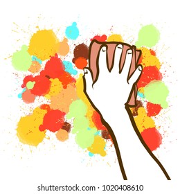 Colorful sponge hand blackboard sketch. Hand Drawn Vector Illustration, Splatter Color Isolated on White Background. Creative  Communication Concept.