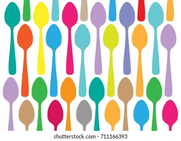 Colorful spoons pattern on white background.