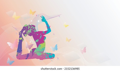 Colorful sport background. Yoga logo design. Vector illustration.