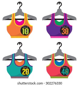 Colorful Sport Bras On Sale Vector Illustration