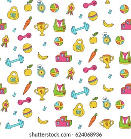 Colorful sport icons doodles seamless vector pattern 