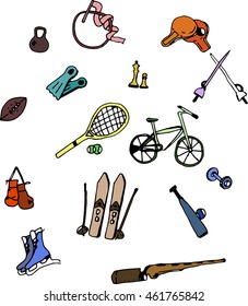 Colorful sport objects hand drawing sport pattern vector
