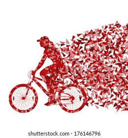 Colorful sport road bike rider bicycle silhouette background illustration vector concept made of triangular fragments explosion