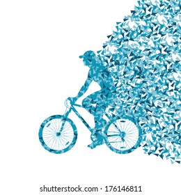 Colorful sport road bike rider bicycle silhouette background illustration vector concept made of triangular fragments explosion