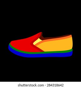 Colorful sport slip-on on black background. Vector illustration