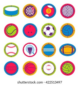 Colorful Sports Balls. Football, basketball, golf, volleyball, hockey, american football, tennis, billiard, baseball, bowling, cricket, croquet, badminton, darts, golf, ping pong