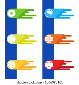 Colorful sports labels. Vector illustration of football, hockey, tennis, basketball, volleyball and baseball tags.
