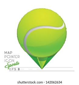 Colorful sports Map pointer icon. Tennis ball. Vector