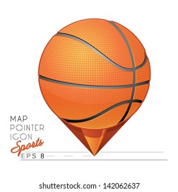 Colorful sports Map pointer icon. Basketball. Vector
