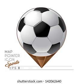 Colorful sports Map pointer icon. Soccer ball. Vector