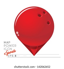 Icono de puntero Mapa de deportes colorido. Boliche. Vector