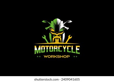 Colorful sports motorbike service and repair workshop logo design