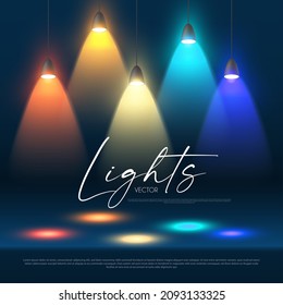 Colorful spotlight and empty scene. Light effect presentation design. Showcase element.