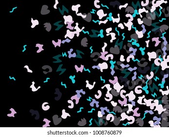 Colorful spots. Black background. Abstract print pattern. Vector illustration for celebration, party, holiday, invitation and Your project. Chaotic Decor. Modern Creative Style.