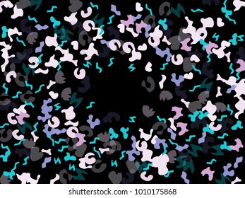Colorful spots. Black background. Abstract print pattern. Vector illustration for celebration, party, holiday, invitation and Your project. Chaotic Decor. Modern Creative Style.