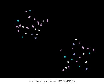 Colorful spots. Black background. Abstract print pattern. Vector illustration for celebration, party, holiday, invitation and Your project. Chaotic Decor. Modern Creative Style.