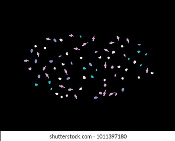 Colorful spots. Black background. Abstract print pattern. Vector illustration for celebration, party, holiday, invitation and Your project. Chaotic Decor. Modern Creative Style.
