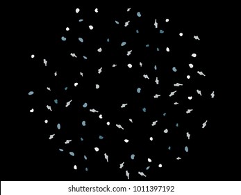 Colorful spots. Black background. Abstract print pattern. Vector illustration for celebration, party, holiday, invitation and Your project. Chaotic Decor. Modern Creative Style.