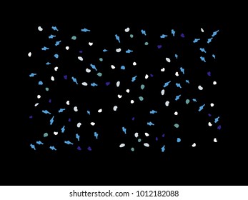 Colorful spots. Black background. Abstract print pattern. Vector illustration for celebration, party, holiday, invitation and Your project. Chaotic Decor. Modern Creative Style.