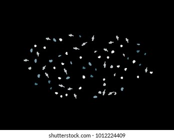 Colorful spots. Black background. Abstract print pattern. Vector illustration for celebration, party, holiday, invitation and Your project. Chaotic Decor. Modern Creative Style.