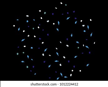 Colorful spots. Black background. Abstract print pattern. Vector illustration for celebration, party, holiday, invitation and Your project. Chaotic Decor. Modern Creative Style.
