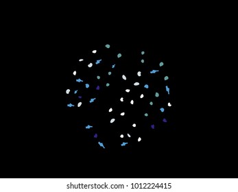 Colorful spots. Black background. Abstract print pattern. Vector illustration for celebration, party, holiday, invitation and Your project. Chaotic Decor. Modern Creative Style.
