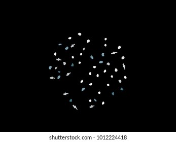 Colorful spots. Black background. Abstract print pattern. Vector illustration for celebration, party, holiday, invitation and Your project. Chaotic Decor. Modern Creative Style.