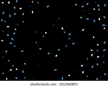 Colorful spots. Black background. Abstract print pattern. Vector illustration for celebration, party, holiday, invitation and Your project. Chaotic Decor. Modern Creative Style.