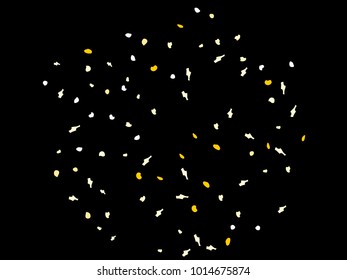 Colorful spots. Black background. Abstract print pattern. Vector illustration for celebration, party, holiday, invitation and Your project. Chaotic Decor. Modern Creative Style.